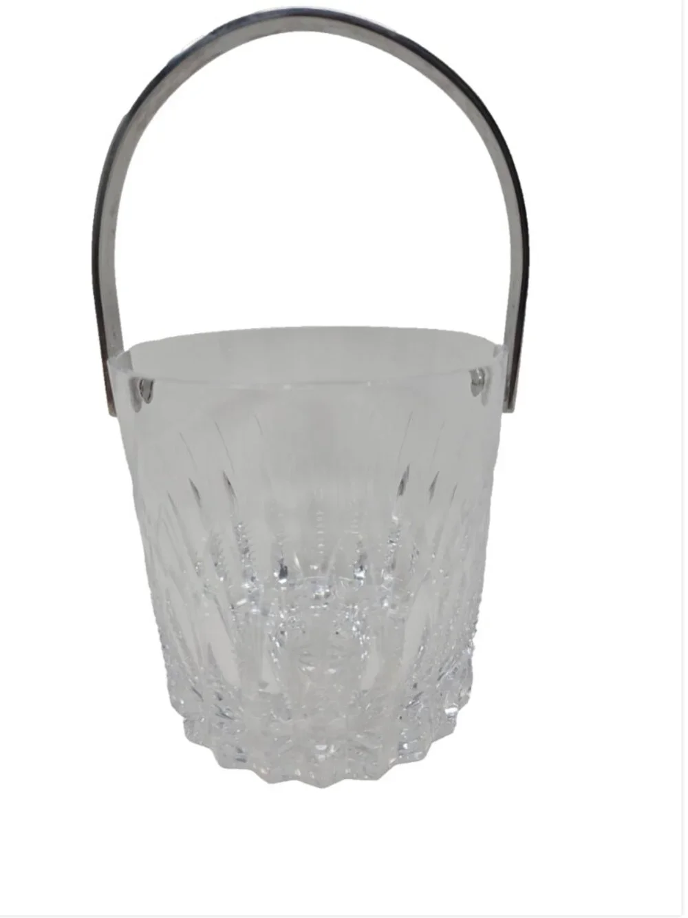 Vintage MCM Brilliant Cut Crystal Glass Chrome Mini Ice Bucket Hollywood Regency